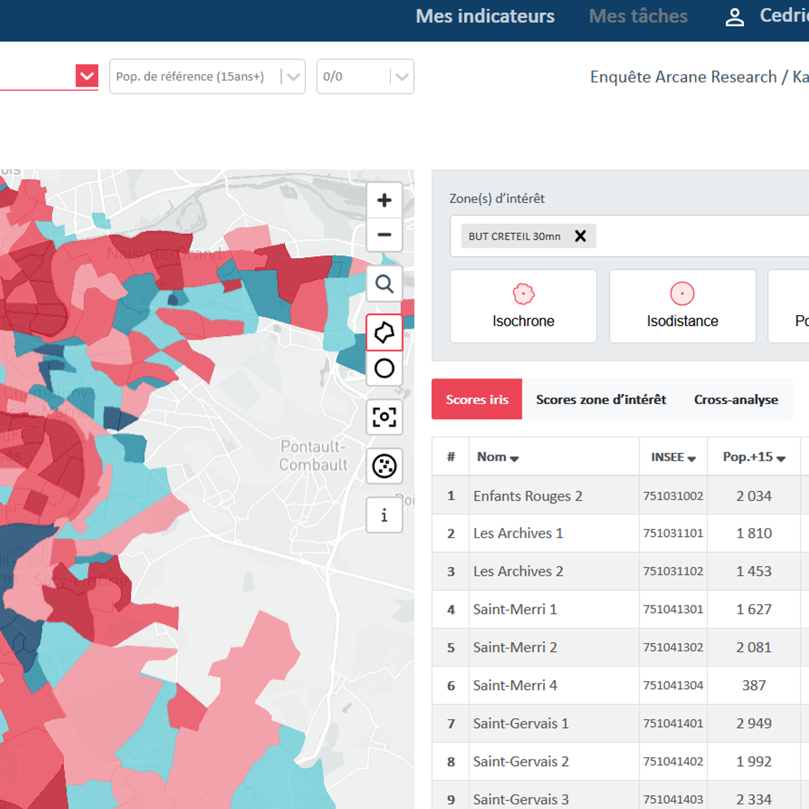 Aperçu de la plateforme cartographique ShoWhere : carte iris et zones d'intérêt